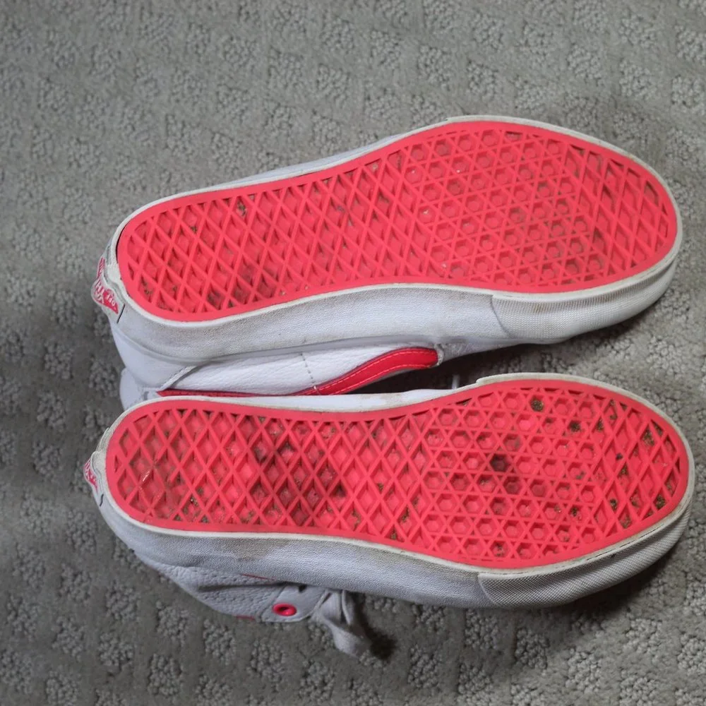Vans Women's Size 6.5 White and Neon Pink Leather High Top Shoes
